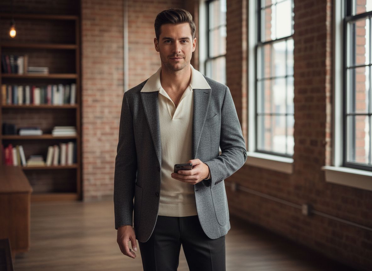 Open Collar Knit Polo Layer It Under a Jacket Fashions men 1