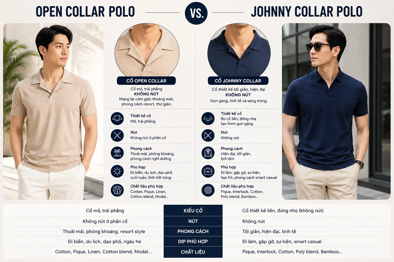 Open Collar Polo vs. Johnny Collar Polo compare image 1