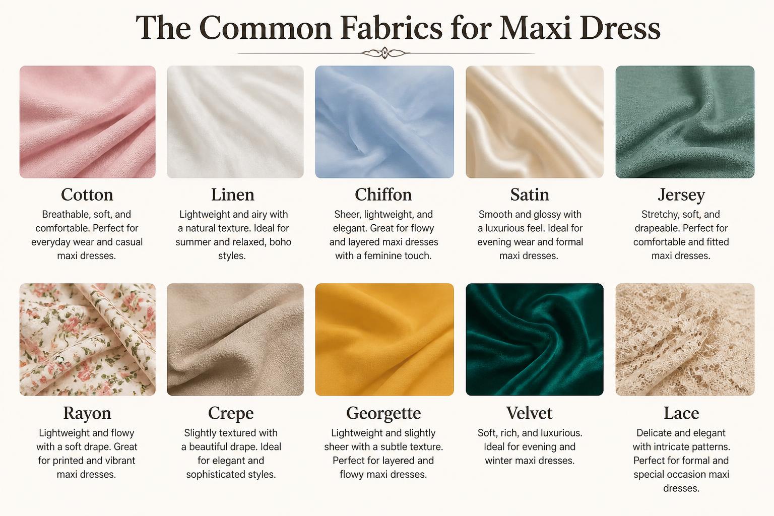The Common Fabrics for Maxi Dress