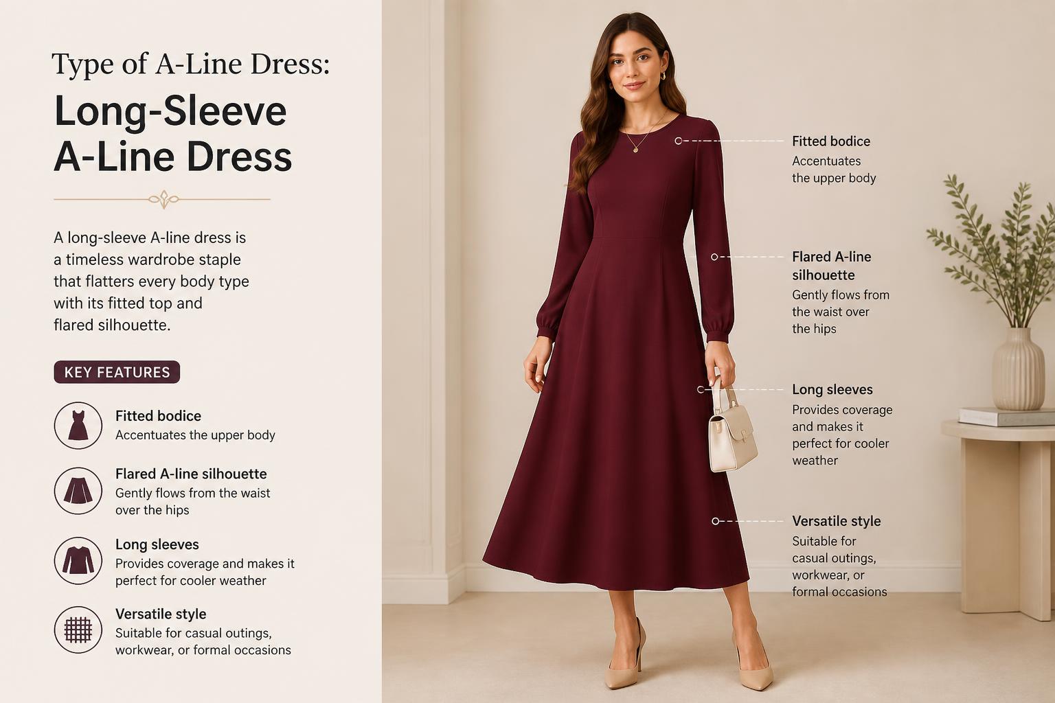 Type of A Line Dress Long Sleeve A Line Dress