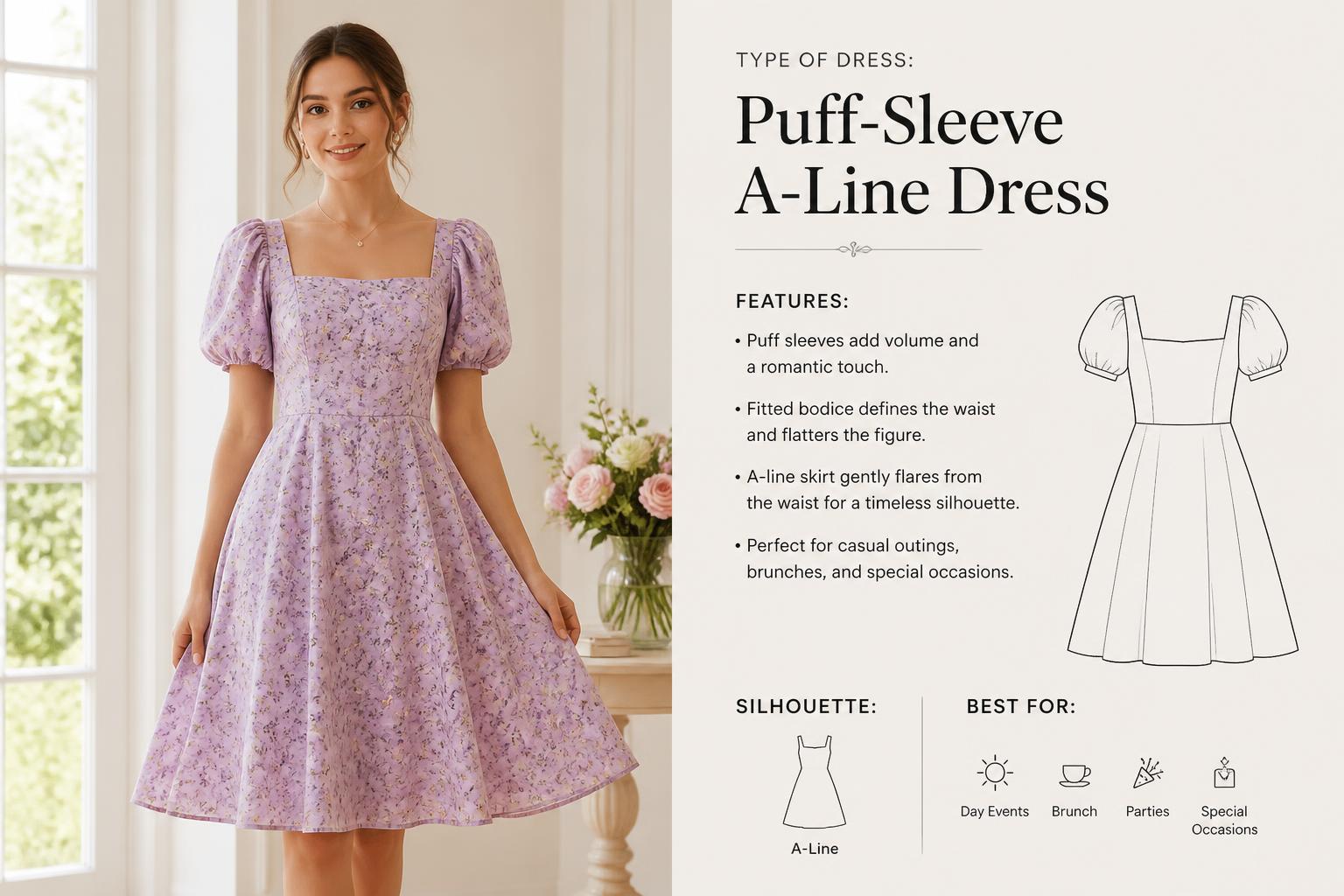 Type of A Line Dress Puff Sleeve A Line Dress