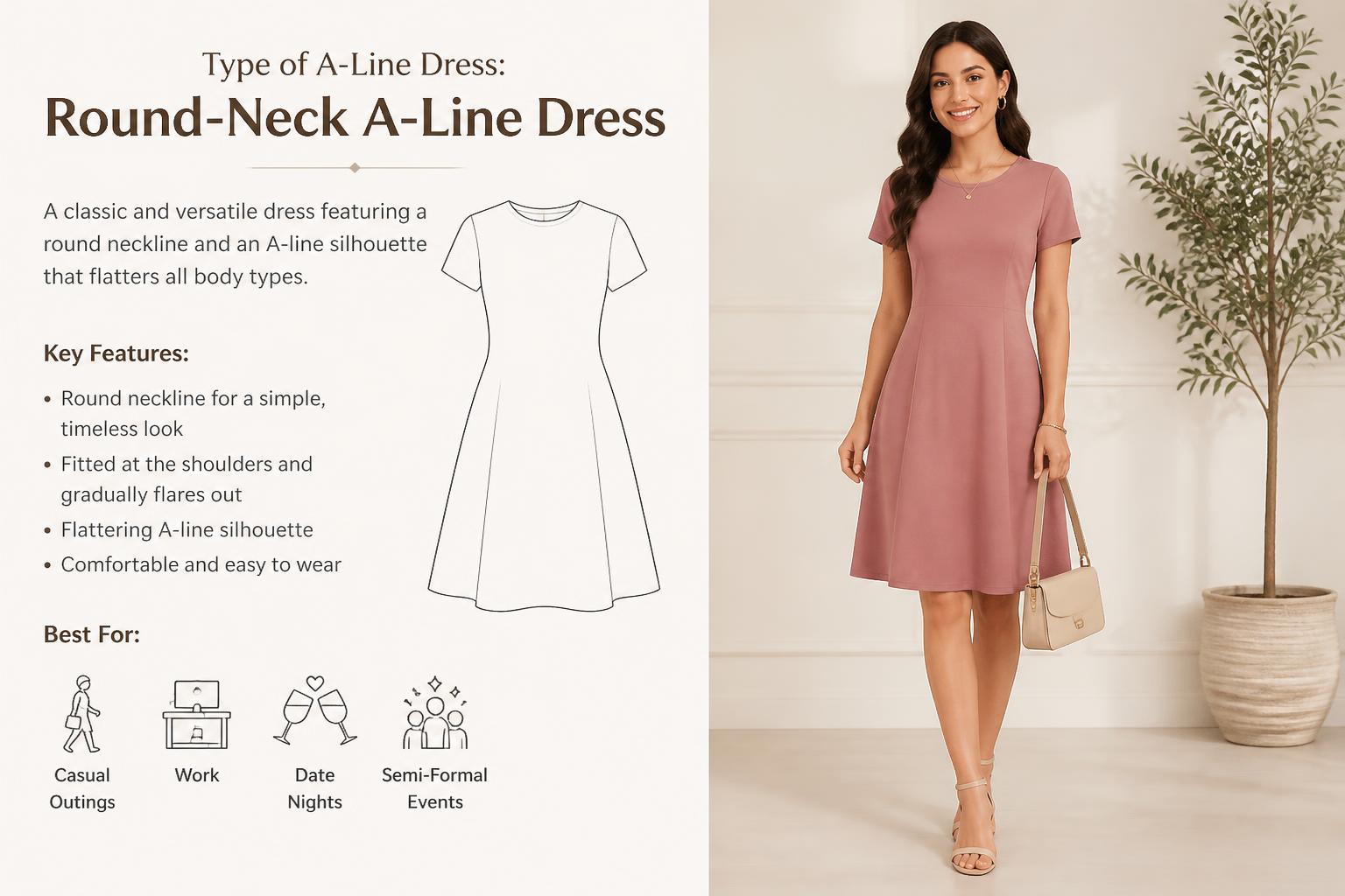 Type of A Line Dress Round Neck A Line Dress