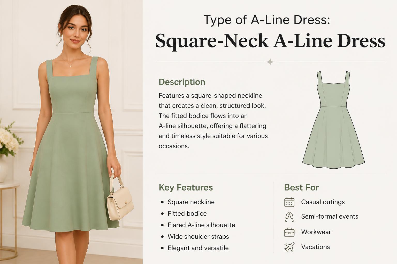 Type of A Line Dress Square Neck A Line Dress