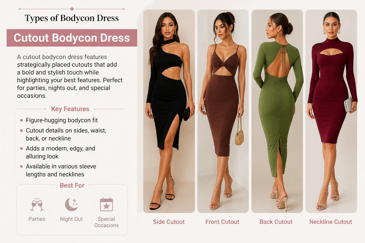 Types of Bodycon Dress Cutout Bodycon Dress
