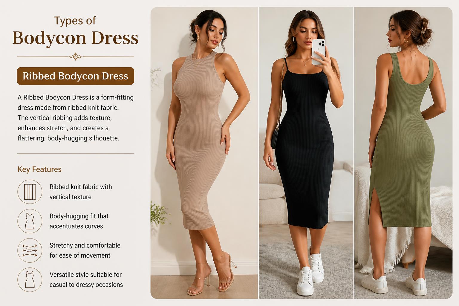 Types of Bodycon Dress Ribbed Bodycon Dress