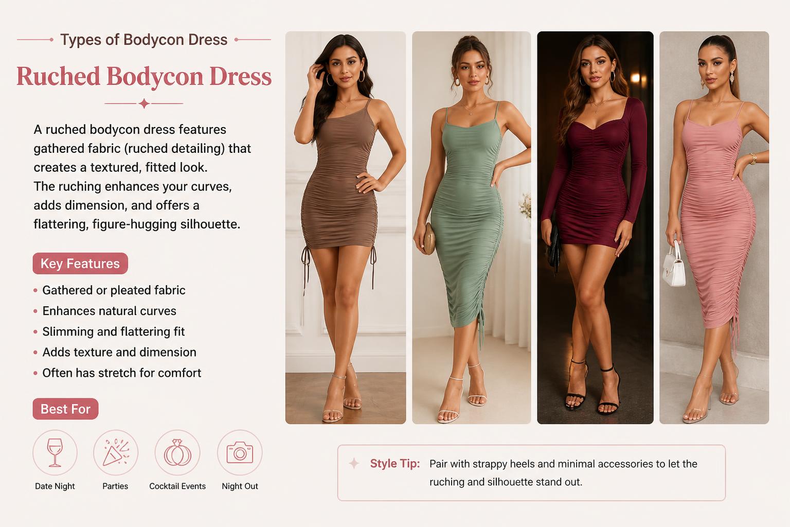 Types of Bodycon Dress Ruched Bodycon Dress