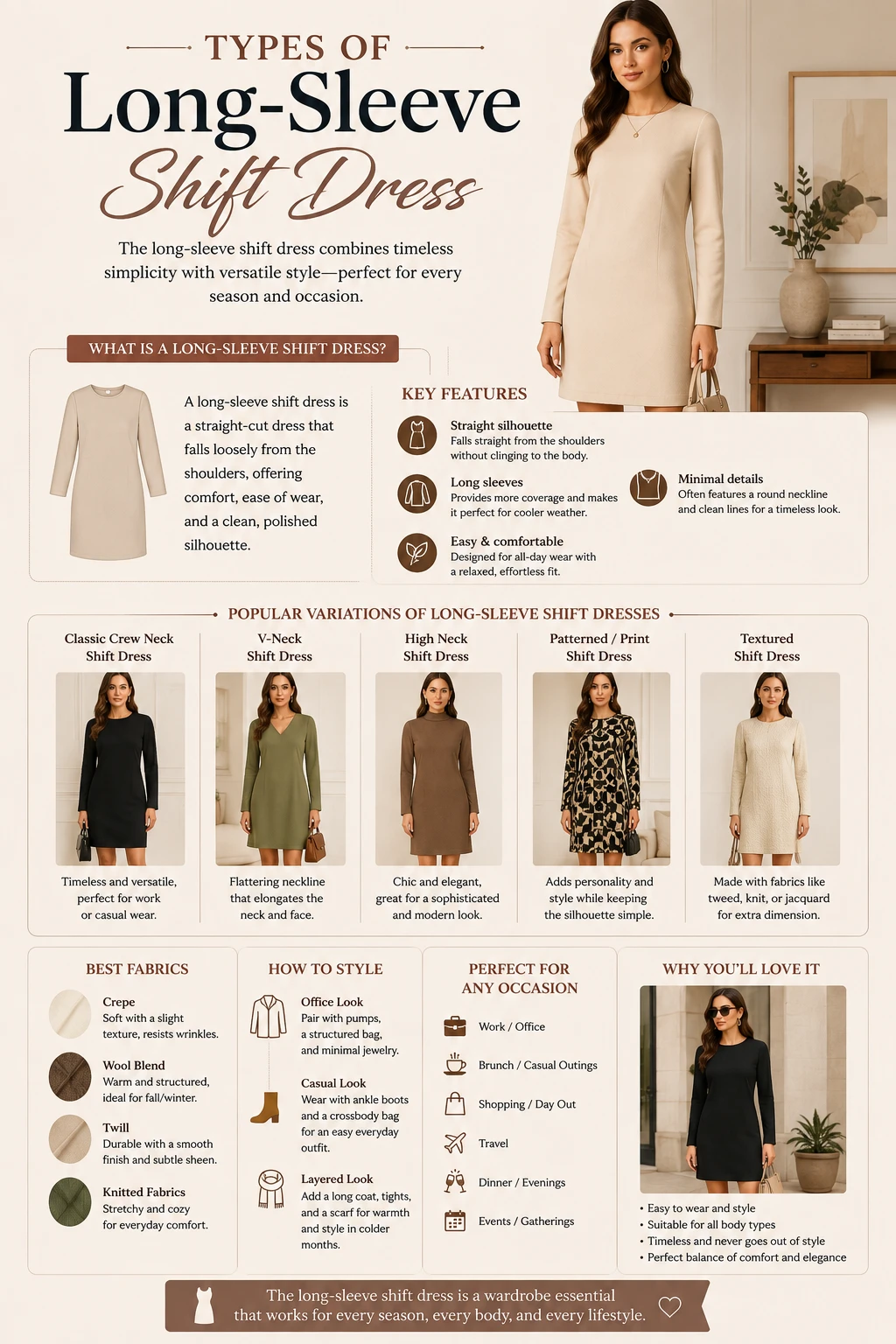 Types of Long Sleeve Shift Dress