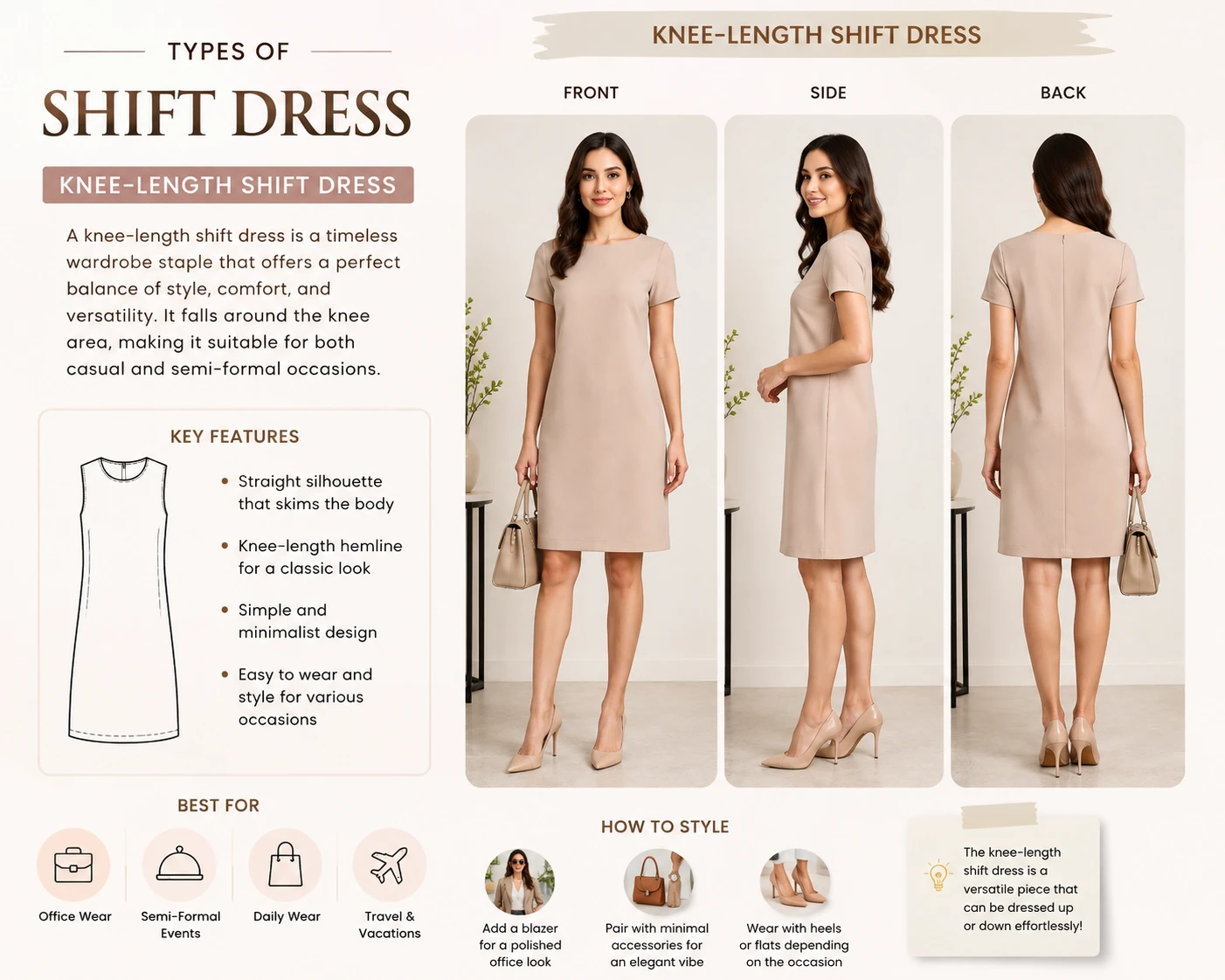 Types of Shift Dress Knee Length Shift Dress