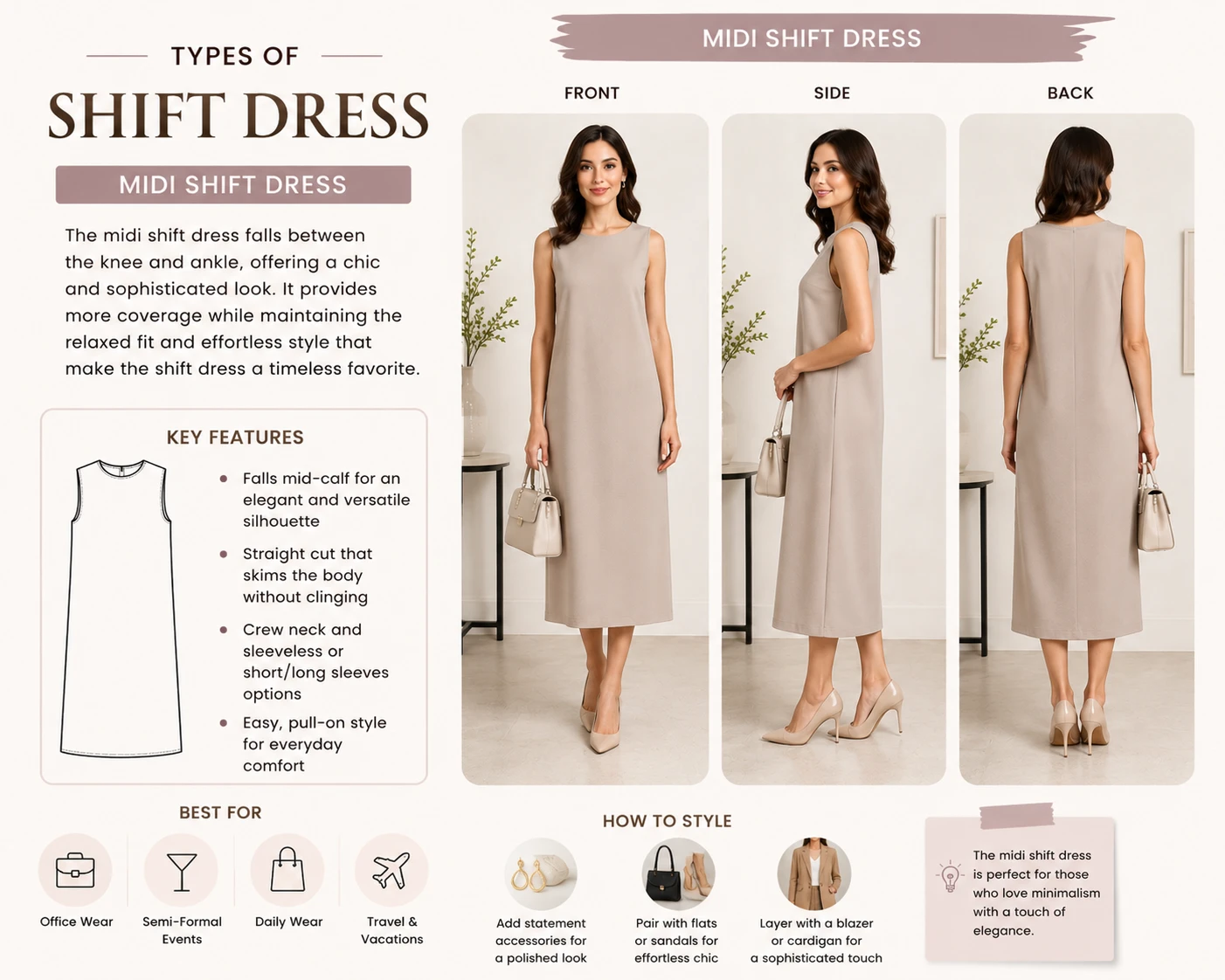 Types of Shift Dress Midi Shift Dress
