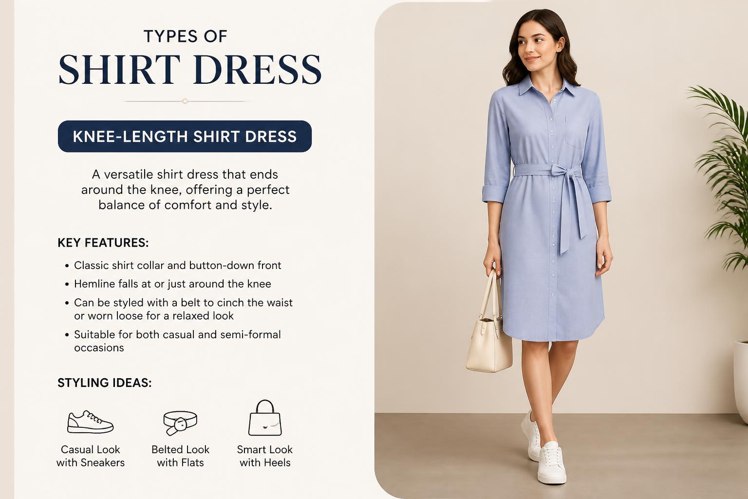 Types of Shirt Dress Knee Length Shirt Dress