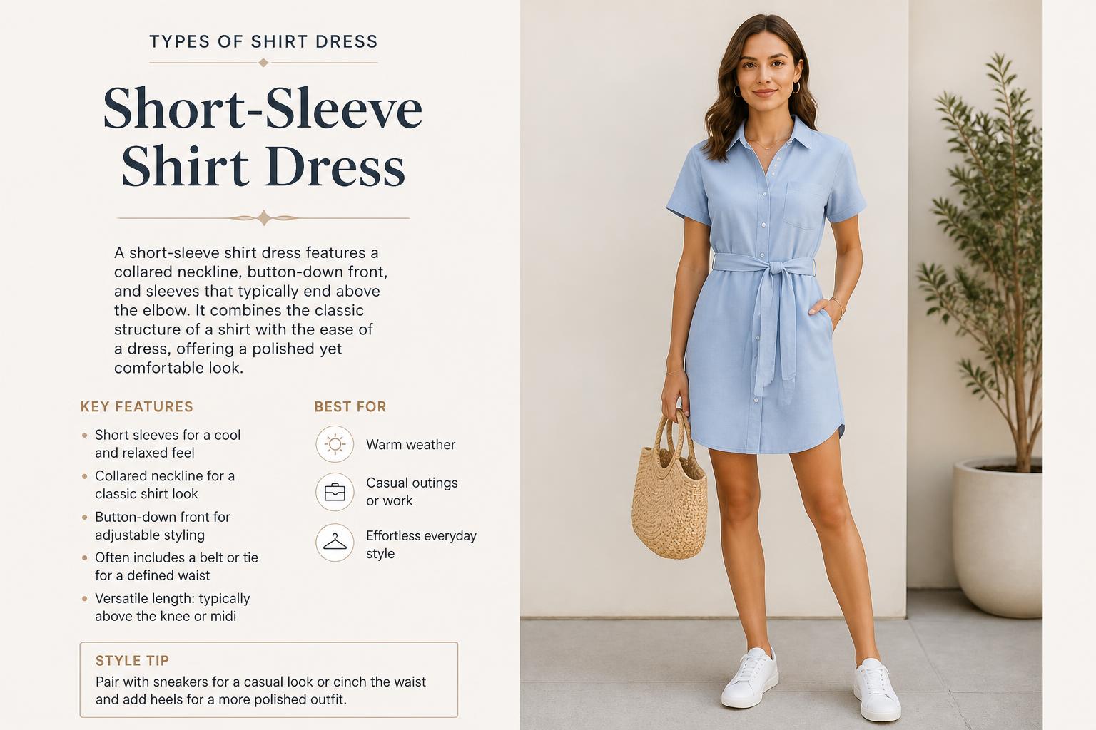 Types of Shirt Dress Short Sleeve Shirt Dress