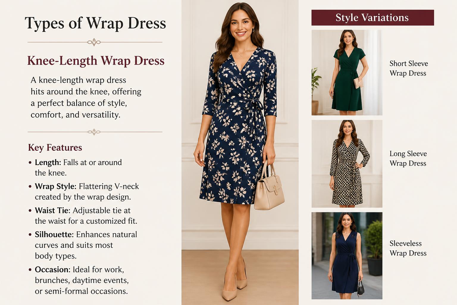 Types of Wrap Dress Knee Length Wrap Dress