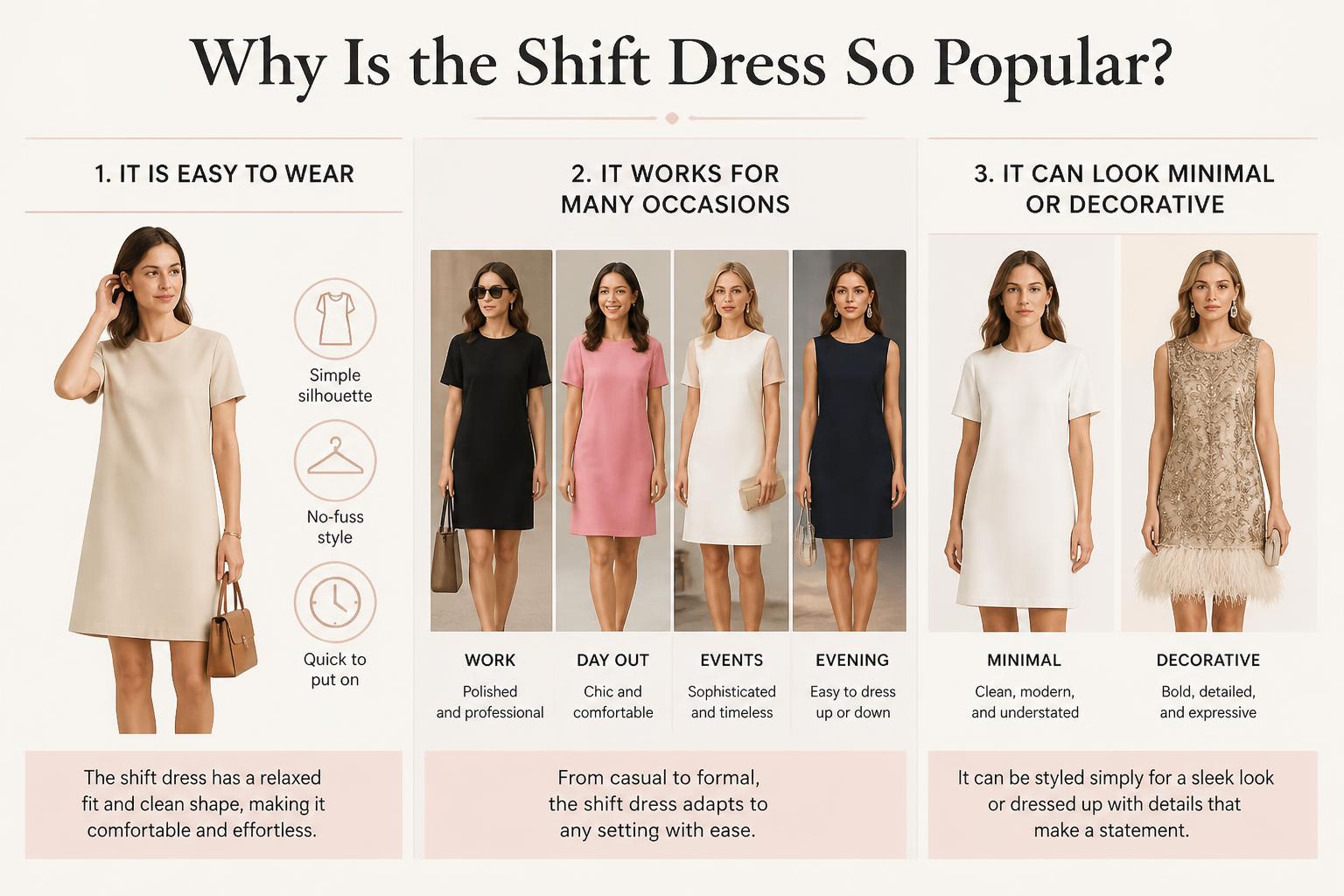 Why Is the Shift Dress So Popular It Is Easy to Wear It Works for Many Occasions It Can Look Minimal or Decorative