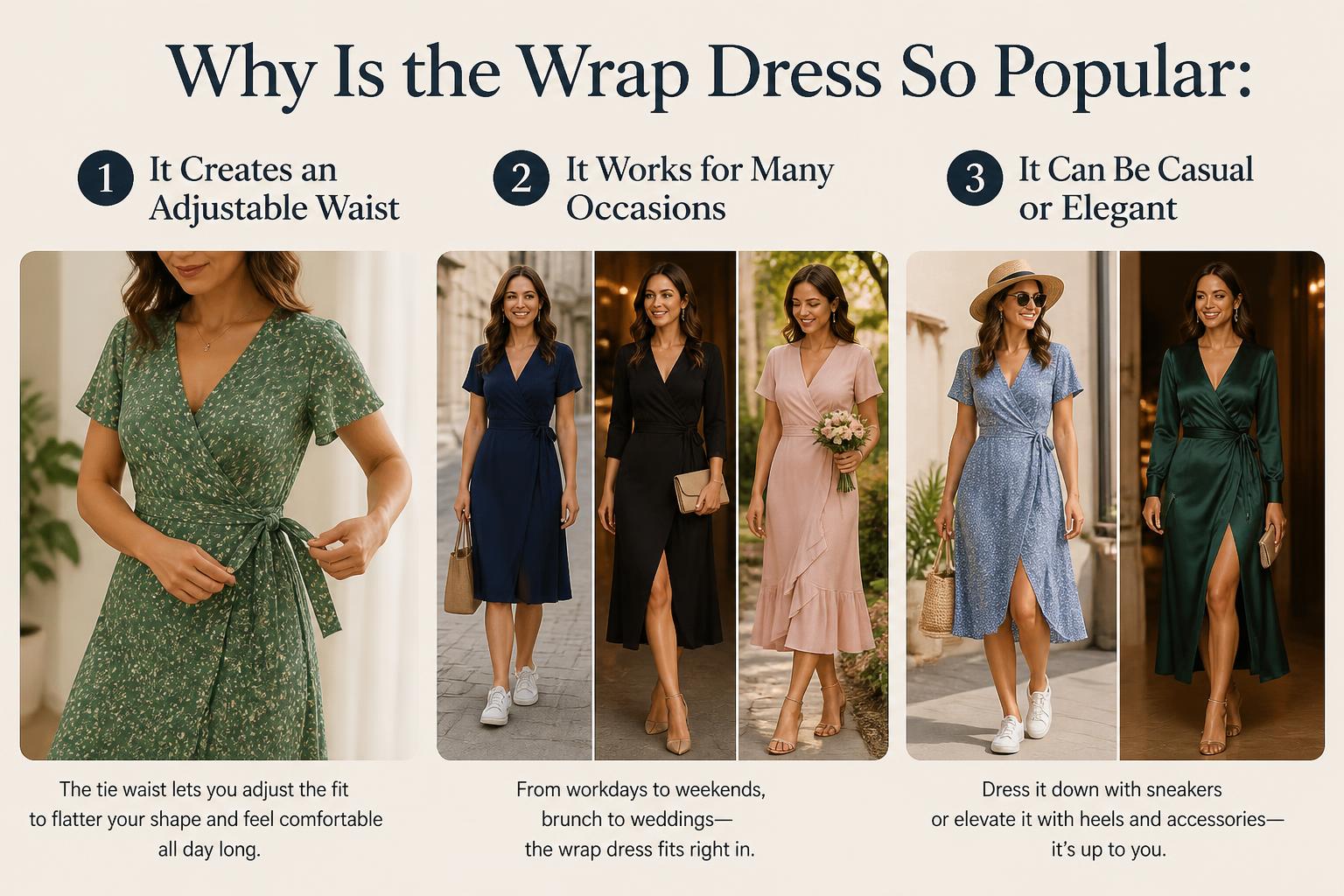 Why Is the Wrap Dress So Popular It Creates an Adjustable Waist It Works for Many Occasions It Can Be Casual or Elegant