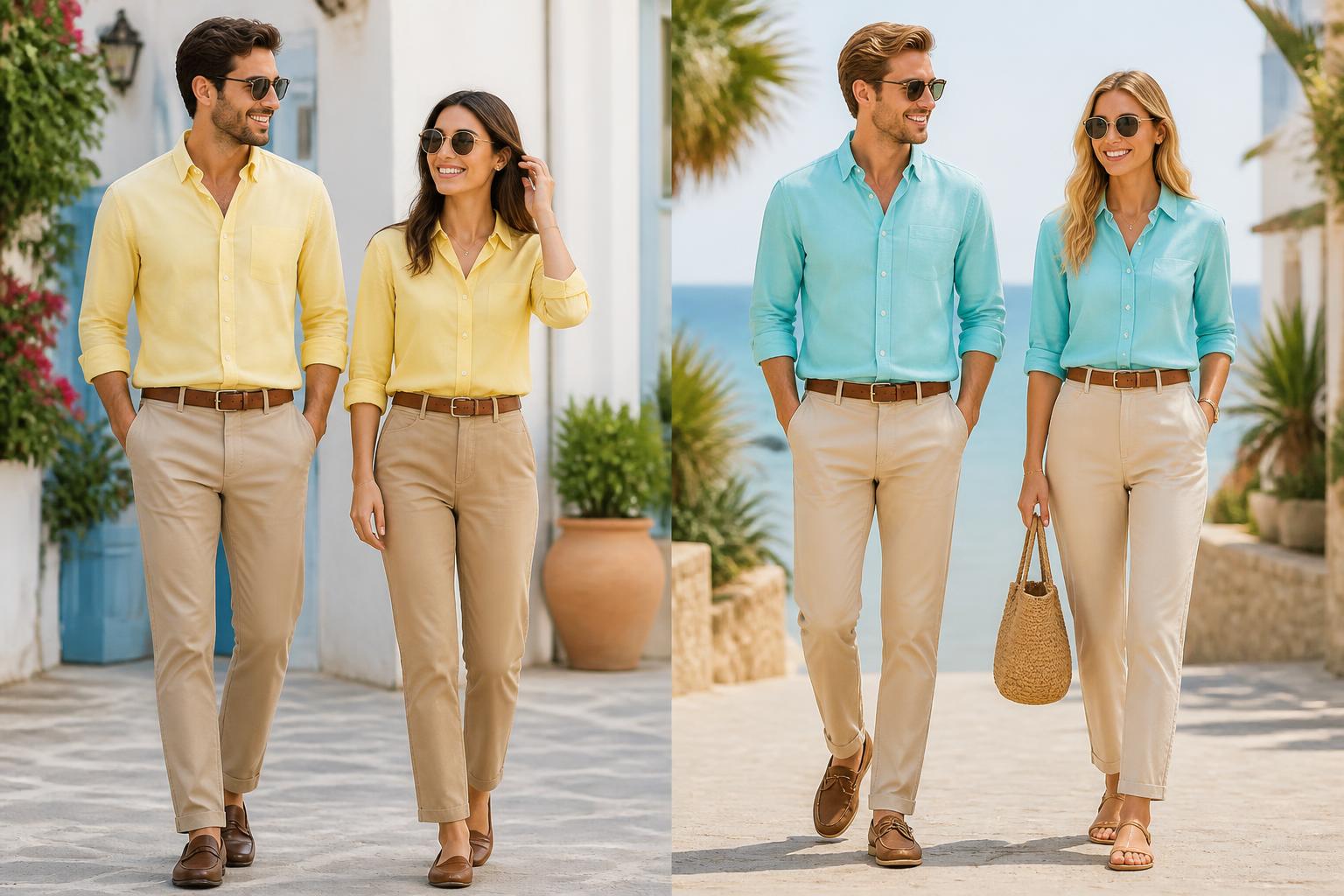 Yellow or Aqua Shirt with Khaki Pants Bright and Summery