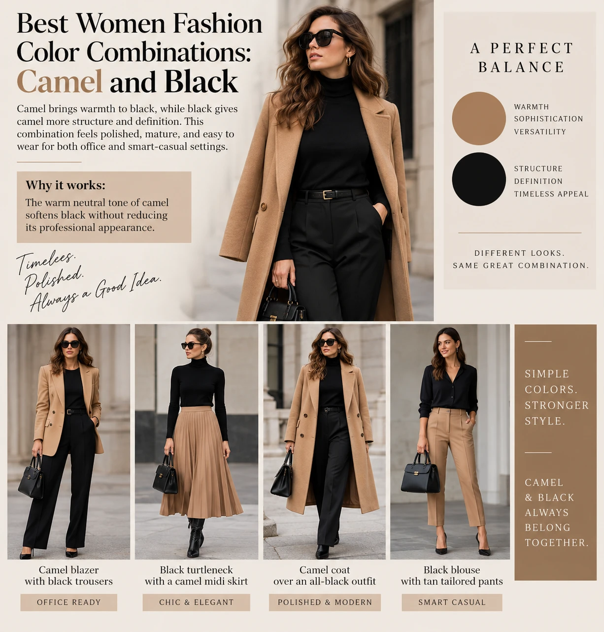 Best Women Fashion Color Combinations Camel and Black