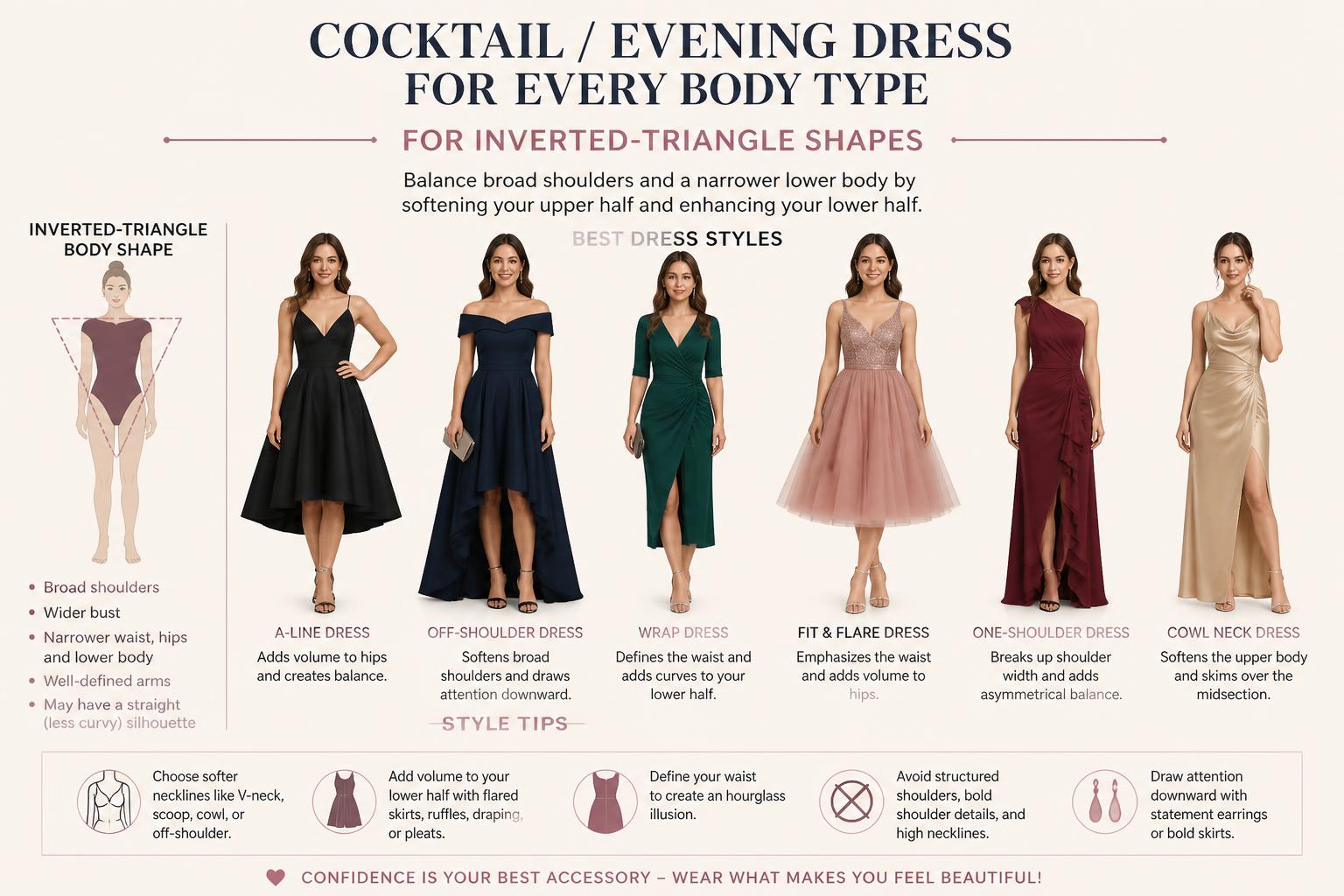 Cocktail Evening Dress for Every Body Type For Inverted Triangle Shapes