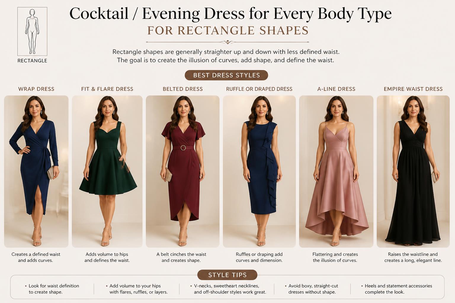 Cocktail Evening Dress for Every Body Type For Rectangle Shapes