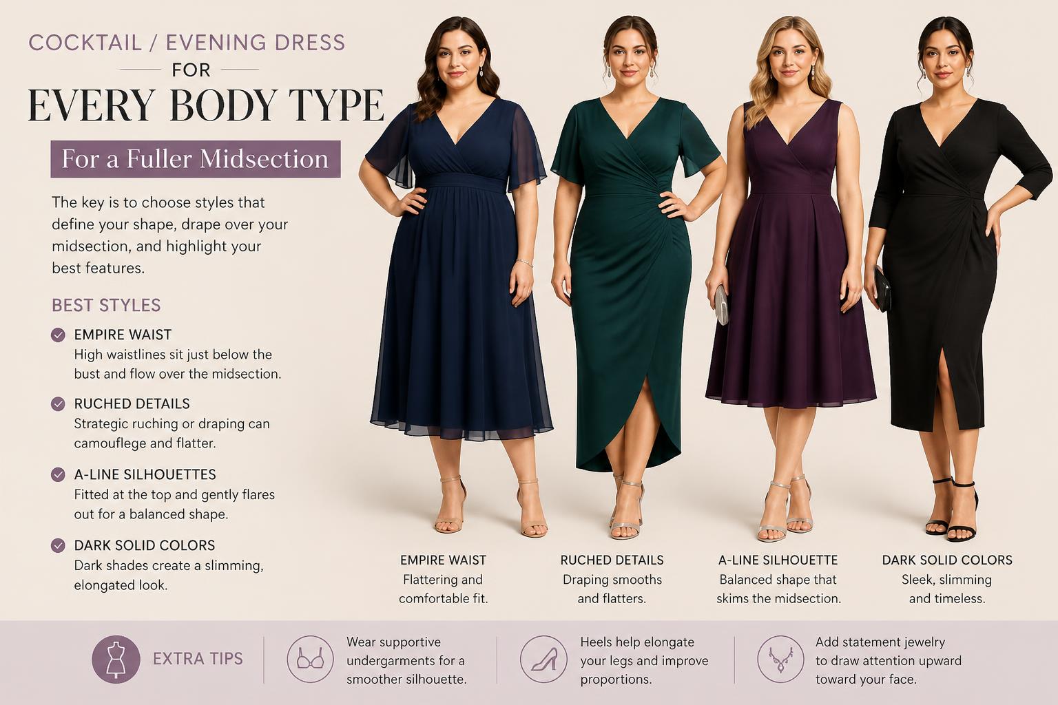 Cocktail Evening Dress for Every Body Type For a Fuller Midsection