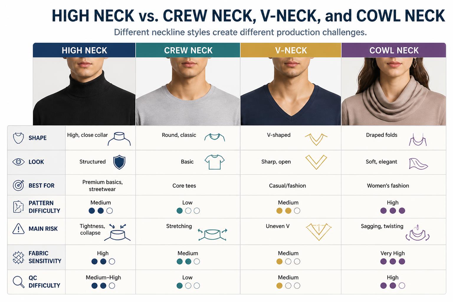 High Neck vs. Crew Neck V Neck and Cowl Neck