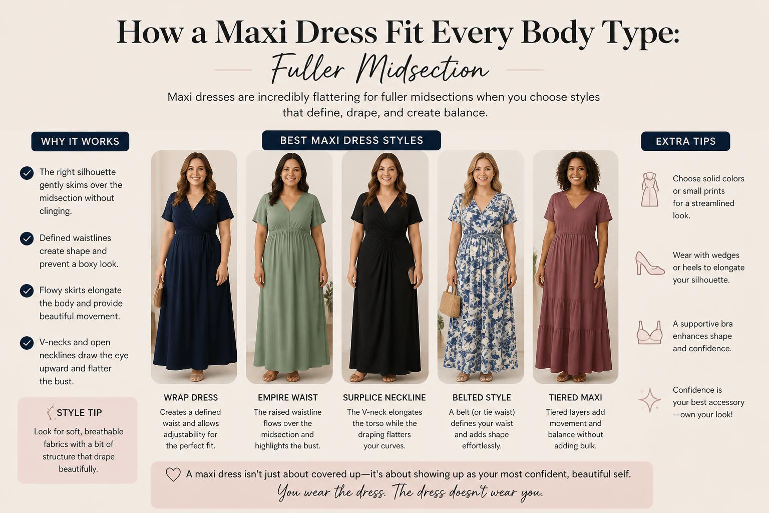 How a Maxi Dress Fit Every Body Type Fuller Midsection