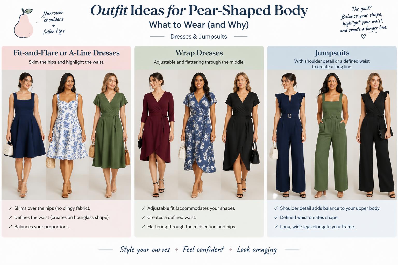 Outfit Ideas for Pear Shaped Body What to Wear and Why Dresses Jumpsuits