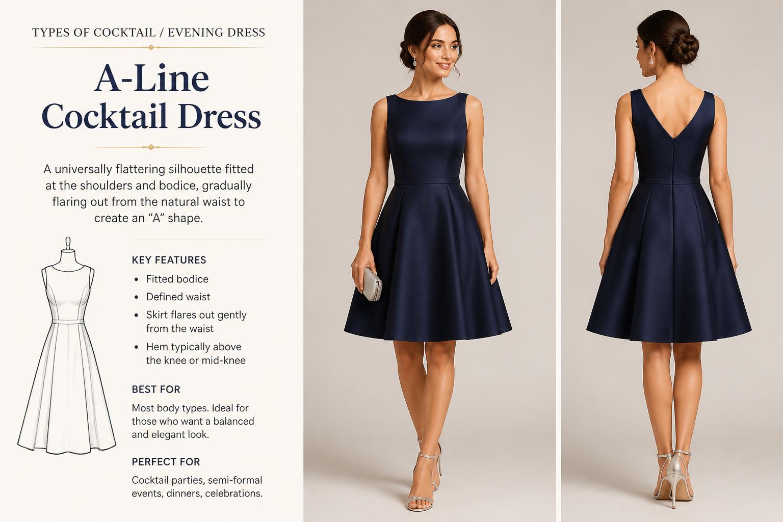 Types of Cocktail Evening Dress A line Cocktail Dress