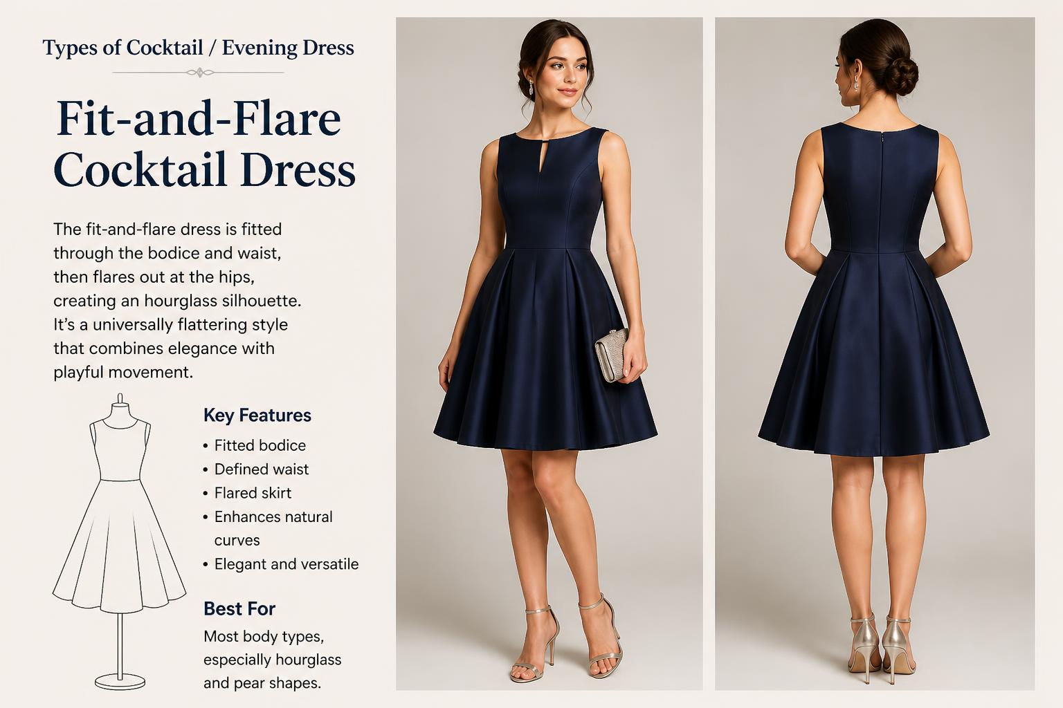 Types of Cocktail Evening Dress Fit and Flare Cocktail Dress