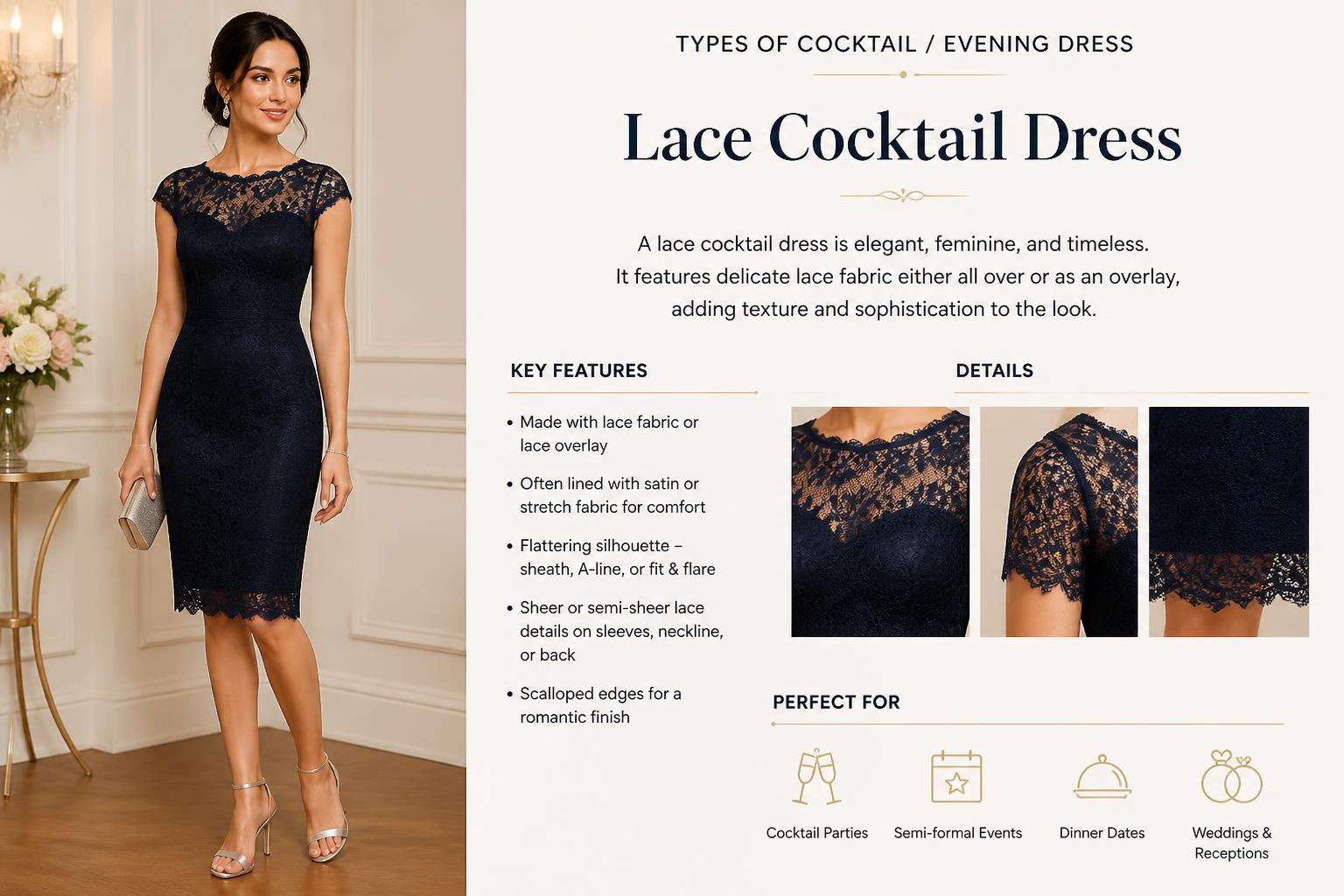 Types of Cocktail Evening Dress Lace Cocktail Dress