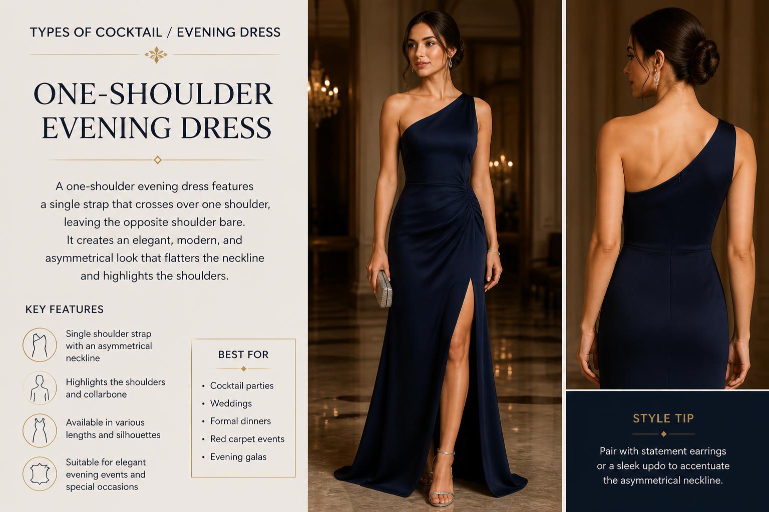 Types of Cocktail Evening Dress One Shoulder Evening Dress