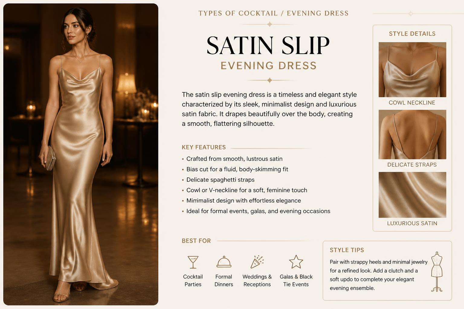 Types of Cocktail Evening Dress Satin Slip Evening Dress