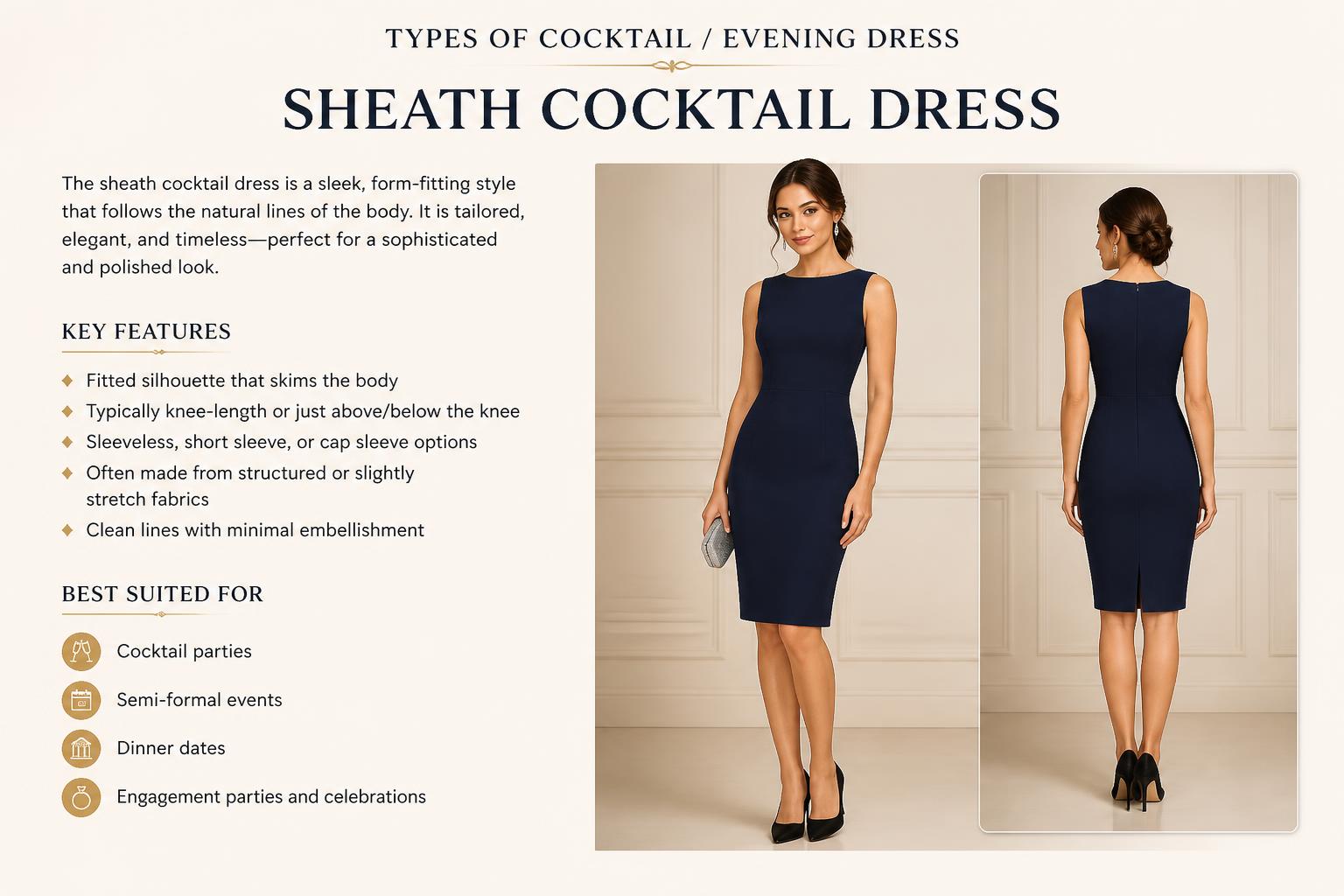 Types of Cocktail Evening Dress Sheath Cocktail Dress