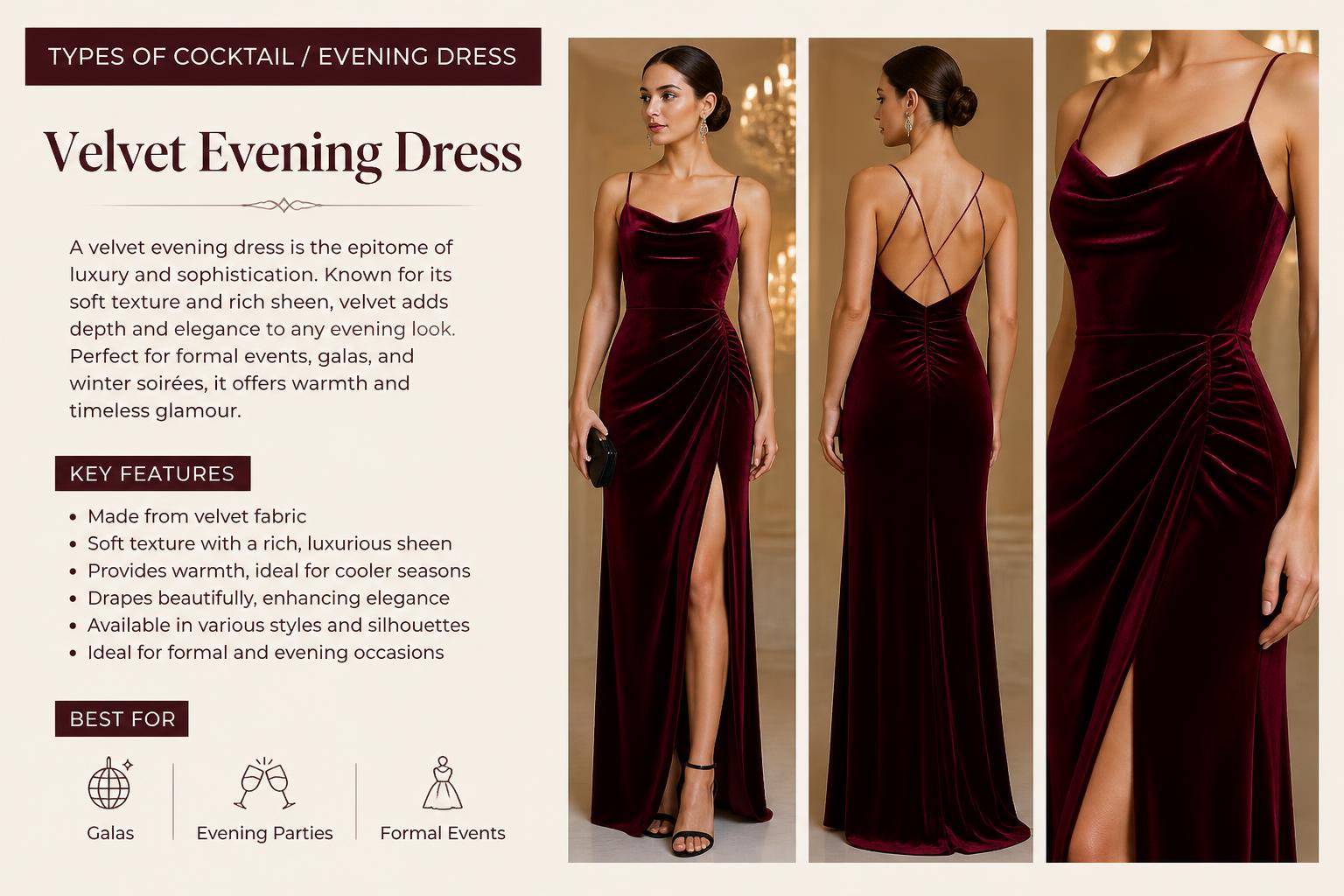 Types of Cocktail Evening Dress Velvet Evening Dress