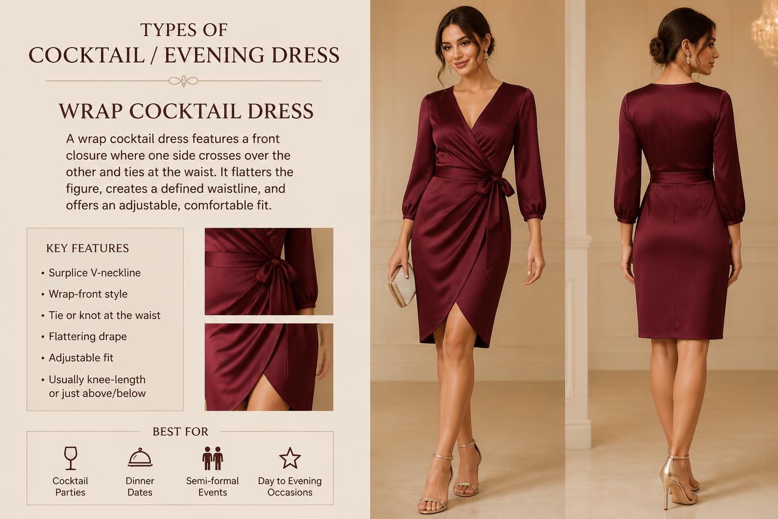Types of Cocktail Evening Dress Wrap Cocktail Dress