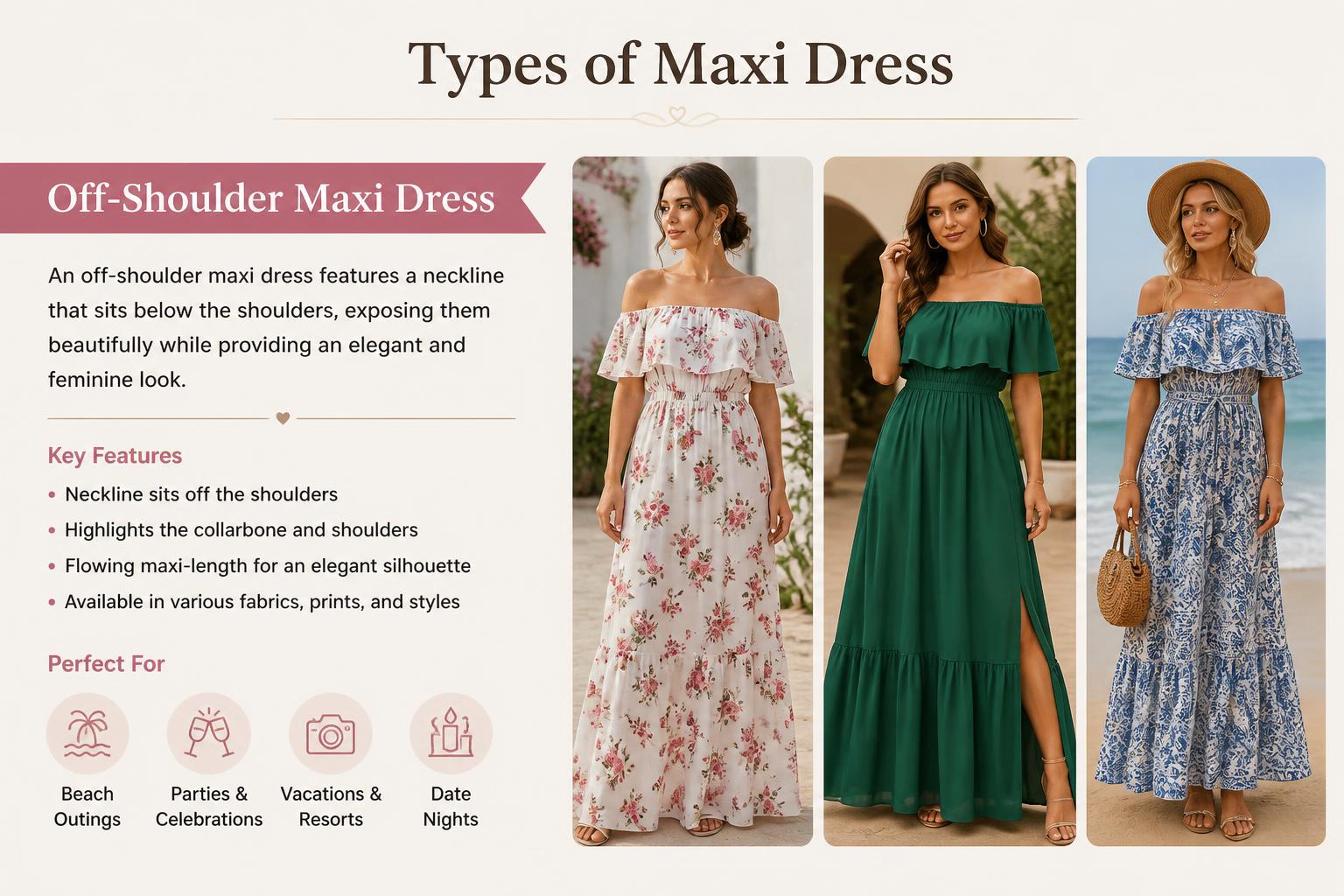 Types of Maxi Dress Off Shoulder Maxi Dress