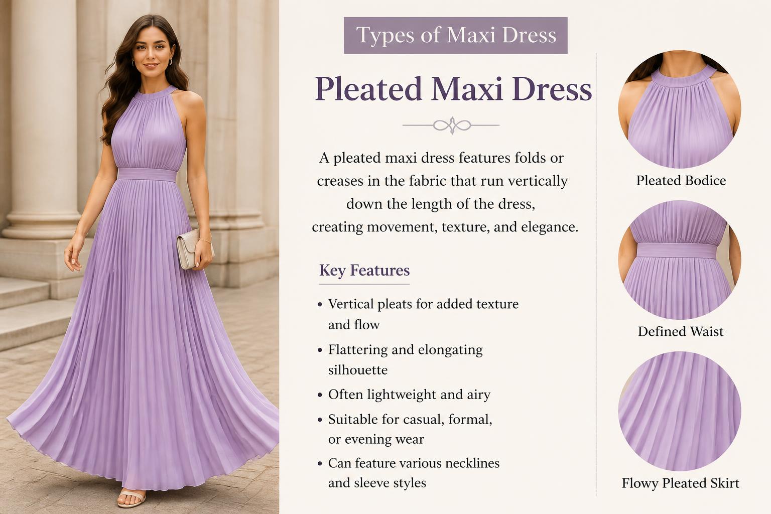 Types of Maxi Dress Pleated Maxi Dress