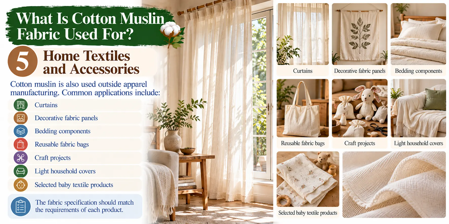 Cotton Muslin Home Textile Uses 5. Home Textiles and Accessories