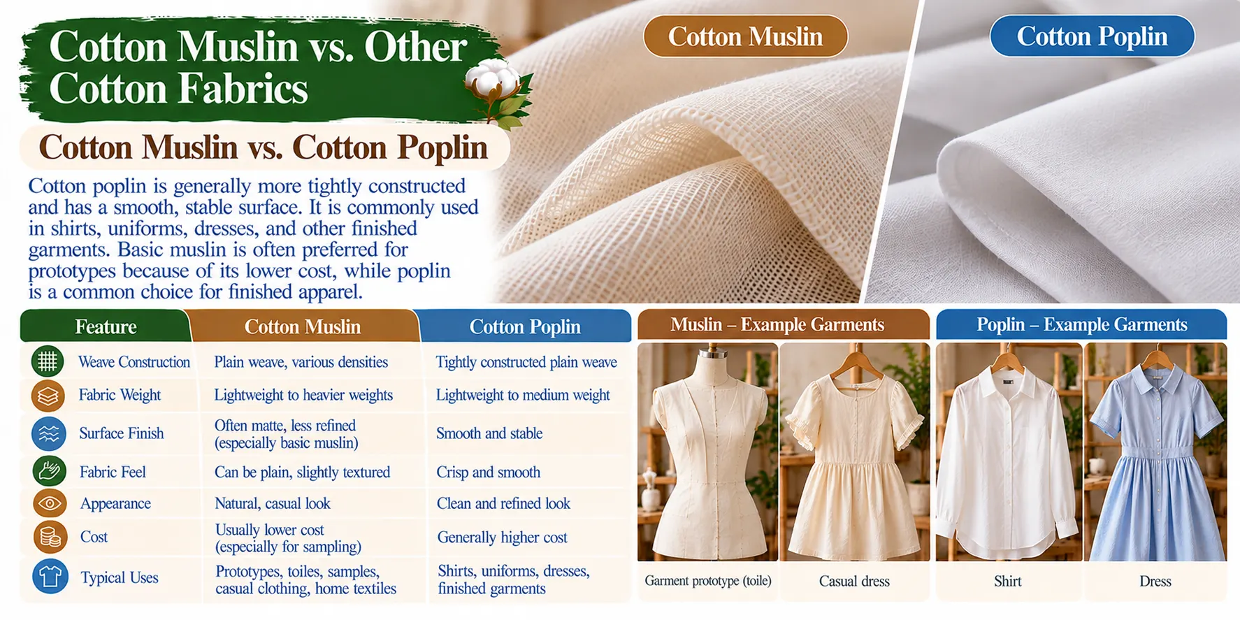Cotton Muslin vs. Poplin Infographic