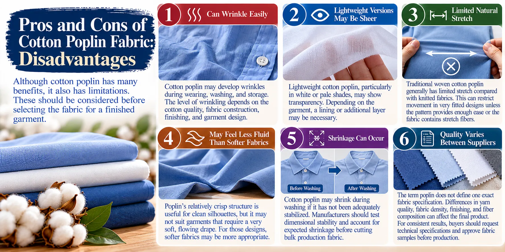 Cotton Poplin Fabric Disadvantages Infographic