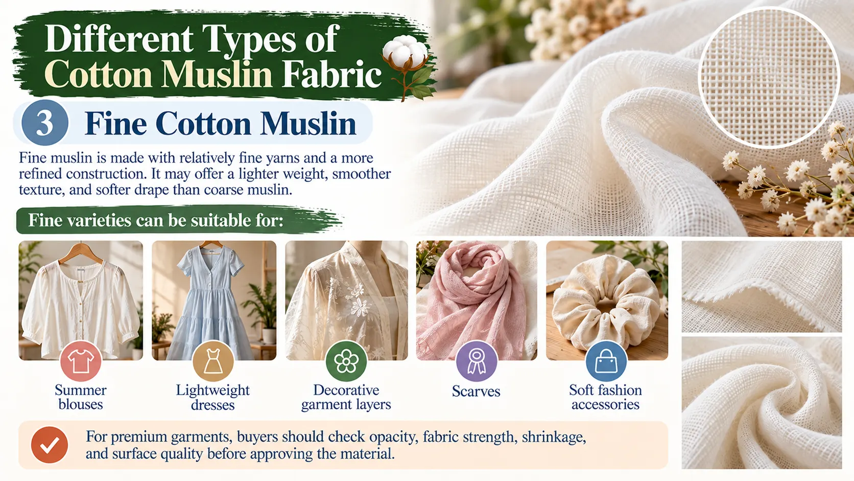 Different Types of Cotton Muslin Fabric 3. Fine Cotton Muslin