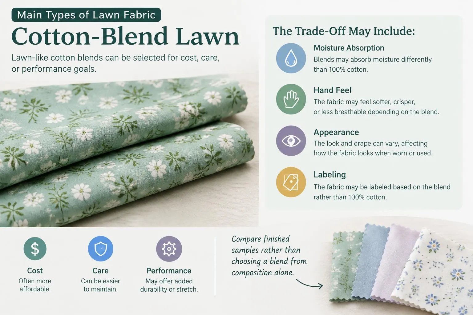 Main Types of Lawn Fabric Cotton Blend Lawn