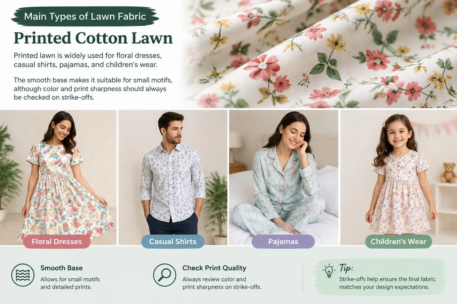 Main Types of Lawn Fabric Printed Cotton Lawn