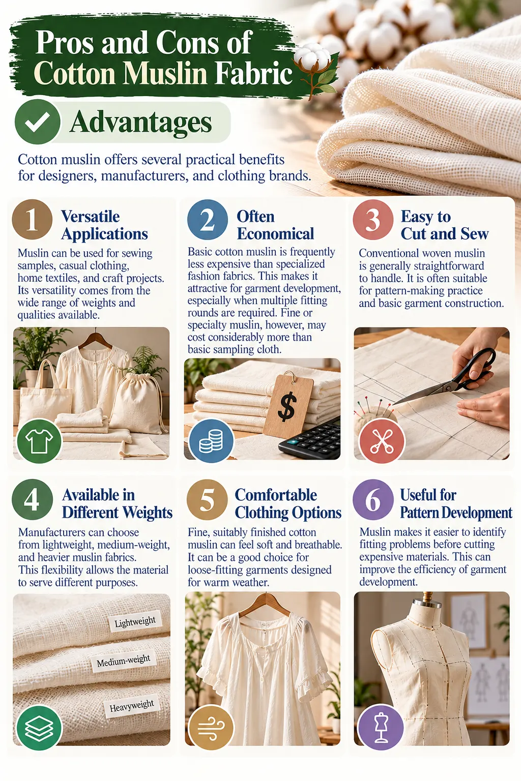 Pros and Cons of Cotton Muslin Fabric Advantages