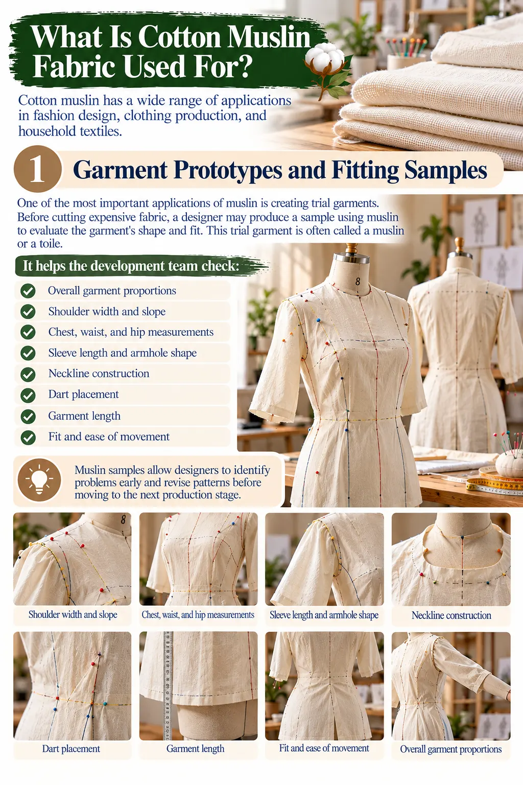What Is Cotton Muslin Fabric Used For 1. Garment Prototypes and Fitting Samples