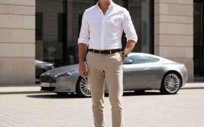 10 Colors That Make Men Look Rich Powerful White Shirt with Beige Pants 2
