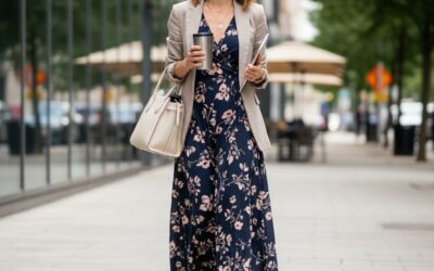Stylish Casual Outfits for the Modern Business Woman Elegant Maxi Dress with a Light Jacket 1