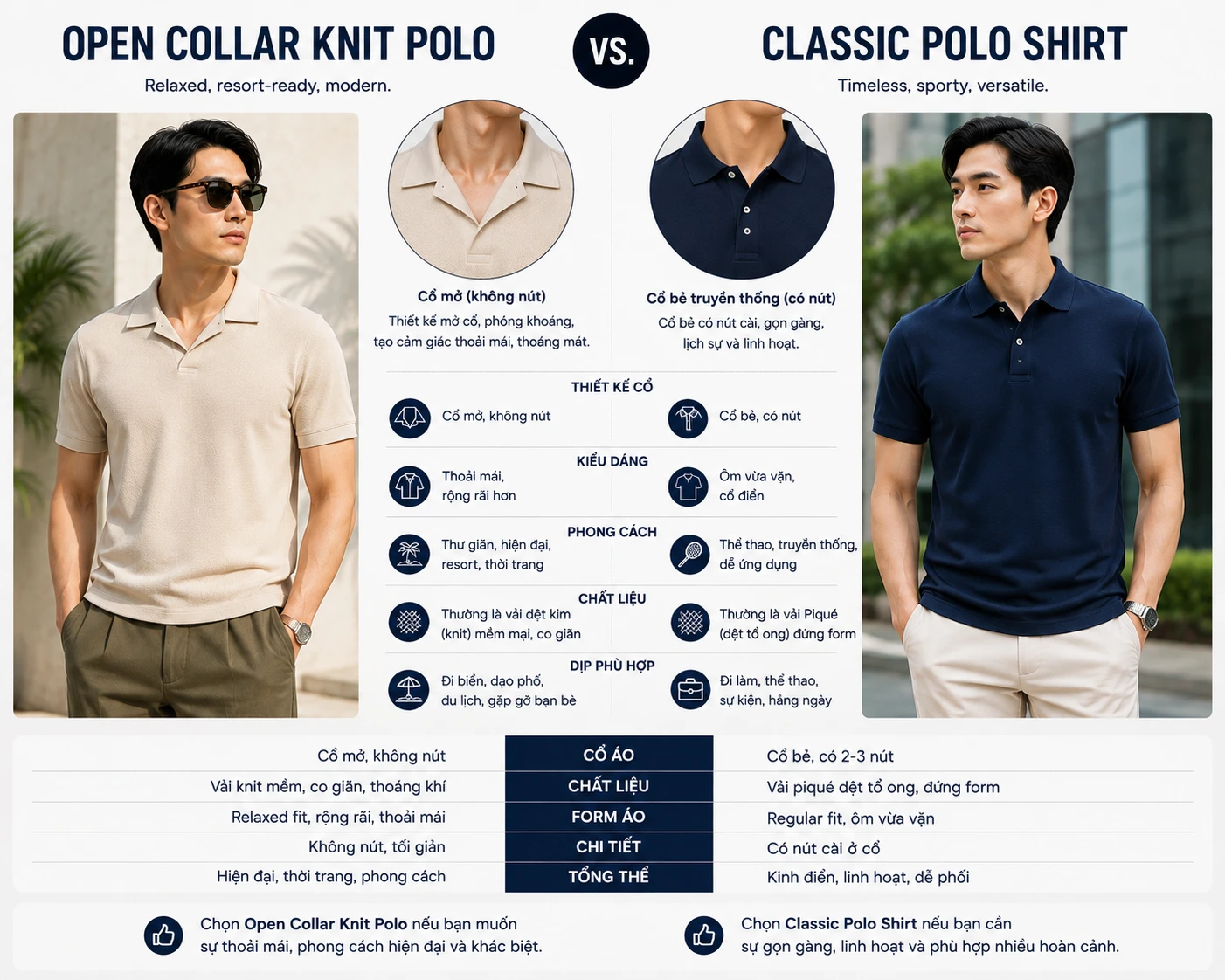Open Collar Knit Polo vs. Classic Polo Shirt compare image